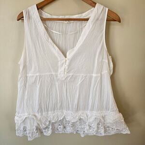 H&M LOGG Sheer Cotton Tank, Size 14 White Ruffle Empire Lace Coquette Fairy